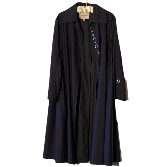 Lafayette 148 French Duster Long Navy Silk Coat Grommet Details sz M